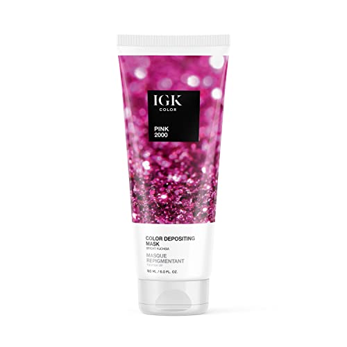 IGK Color Depositing Mask PINK 2000 - Bright Fuschia | Conditioning + Hydrate + Shine | Vegan + Cruelty Free | 6 Oz