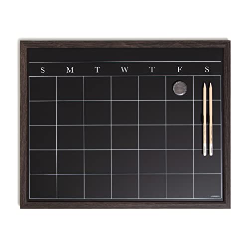 U Brands Magnetic Chalk Calendar Board, 16" x 20", Rustic Wood Style Frame, Includes Chalk Pencils and Magnet