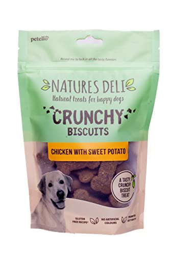 Natures Deli Chicken with Sweet Potato Dog Treats, Crunchy Biscuits for Dogs Gluten Free Low Fat Tasty Bite-size Treats for Dogs - 225 g