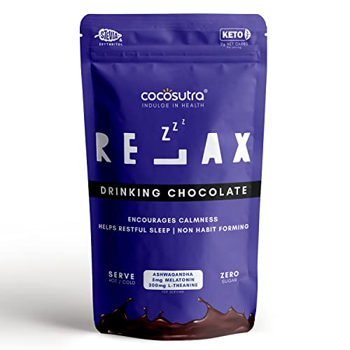 Cocosutra RELAX Sugar-Free Drinking Chocolate with Melatonin & Ashwagandha | Sleep Aid | Non-Habit Forming | Keto Friendly | Ages 14+ | 200g | 10 Serv