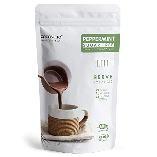 SUGAR FREE Peppermint Drinking Chocolate Mix | Zero Sugar, Low Carb, Low Calorie | Stevia & Erythritol based | Keto Friendly Drink | Enjoy hot or cold