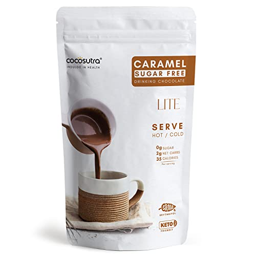 SUGAR FREE Drinking Chocolate Mix - Caramel | Zero Sugar, Low Carb, Low Calorie | Stevia & Erythritol based | Keto Friendly Hot Chocolate | Vegan | En