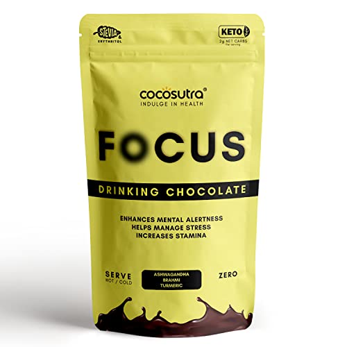 Cocosutra FOCUS - Sugar Free Ashwagandha Drinking Chocolate Mix | Enhances Mental Alertness & Reduces Stress | Keto Friendly | Enjoy hot or cold | 200