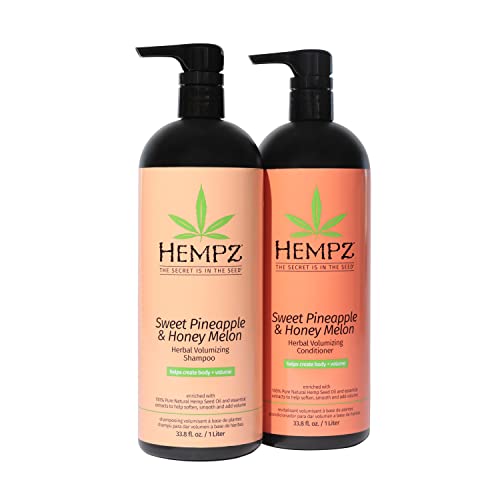 HEMPZ Hair Shampoo & Conditioner Set - Sweet Pineapple & Honey Melon Scent for Thin/Fine Dry, Damaged and Color Treated Hair, Hydrating, Softening, Moisturizing with Biotin Duo Set - 33.8 fl oz