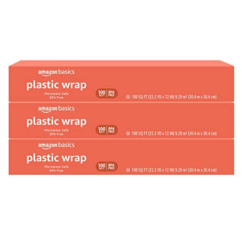 Amazon Basics Plastic Food Wrap BPA Free Microwave Safe 3-Pack 300 Sq Ft