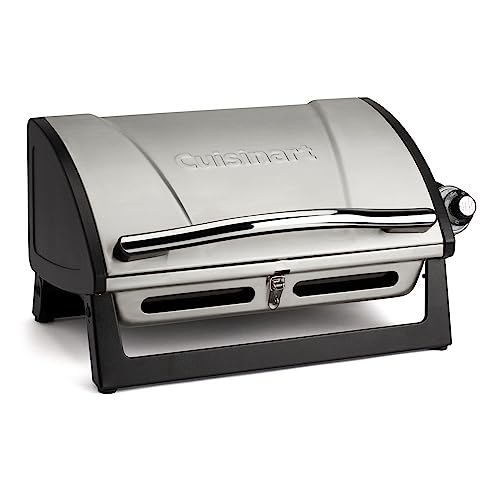 Cuisinart Grillster Portable Gas Grill, Stainless Steel Compact BBQ Grill with Locking Lid for Easy Transport, 8000 BTU 