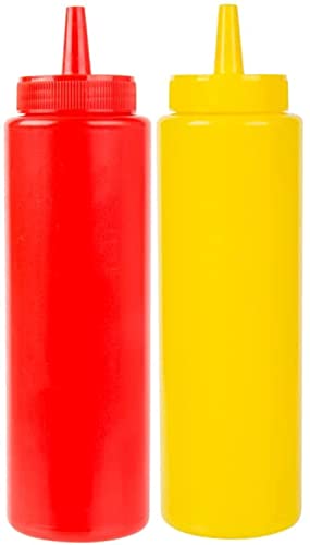 BRIGHTFROM Condiment Squeeze Bottles, RED/YELLOW 8 OZ Empty Squirt Bottle with Wide Neck - Great for Ketchup, Mustard, Syrup, Sauces, Dressing, Oil, BPA FREE Plastic - 2 PACK