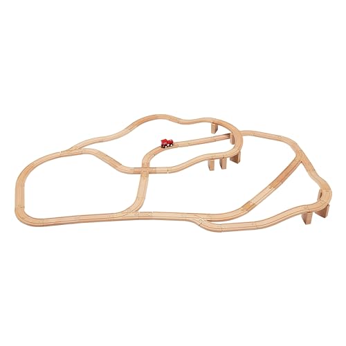 Amazon Basics 65-Piece Wooden Train Set with Railway Tracks for Kids