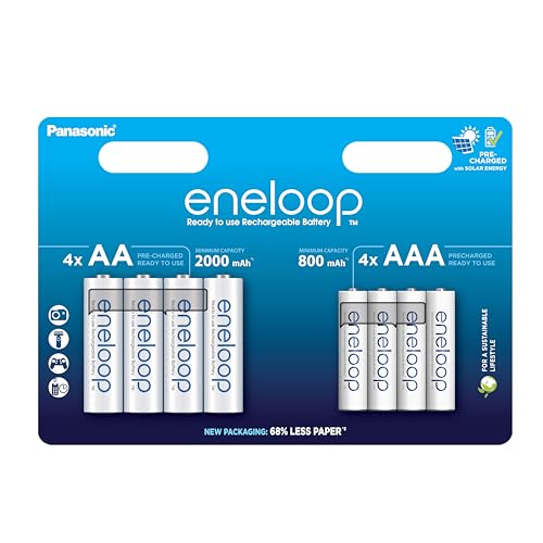 eneloop combo Ni-MH battery pack, 4x AA/Mignon batteries + 4x AAA/Micro batteries, rechargeable battery, NEW upgraded min. capacity 2000 mAh + 800 mAh