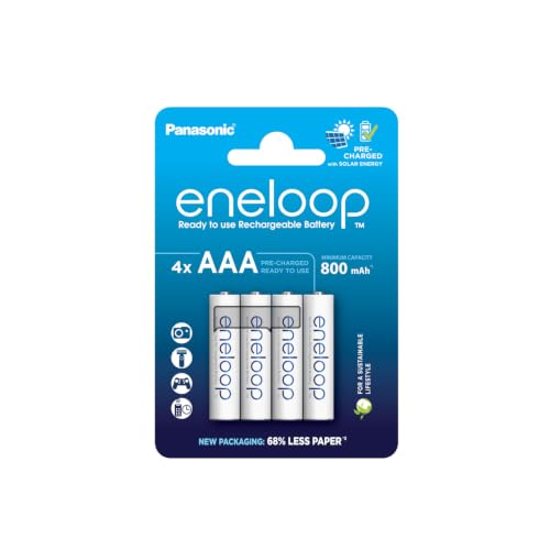 (-29%) eneloop, AAA/Micro Ni-MH Akku, 4er-Pack, Kapazität mit min. 800 mAh, Ready-to-Use Ni-MH Akkus, bis zu 2000 Mal wiederaufladbar, plastikfreier Verpackung, standard, weiß