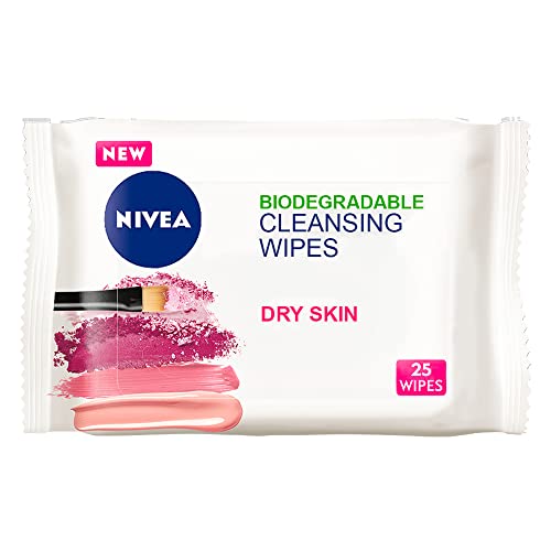 NIVEA Caring 3-in-1 Cleansing Face Wipes for Dry Skin (25 Sheets), Nourishing Face Cleanser and Makeup Wipes for Gentle Yet Effective Makeup Removal,packaging may vary