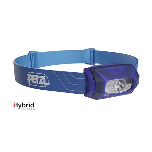PETZL TIKKINA Headlamp - Compact, Easy-to-Use 300 Lumen Headlamp, Designed for Hiking, Climbing, Running, and Camping - Blue