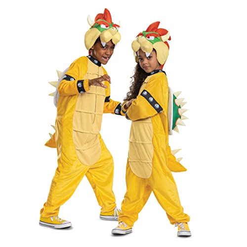 Disguise Bowser Costume Hooded Jumpsuit, Official Super Mario Character Costume for Kids, Size (10-12)