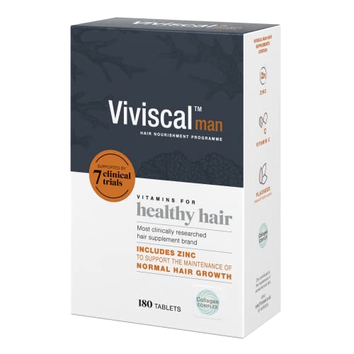 Viviscal Hair Supplement For Men, Pack of 180 Tablets, Natural Ingredients with Rich Marine Protein Complex AminoMar C, Zinc & Flax Seed, Contributes to Healthy Hair Growth (3 Month Supply)