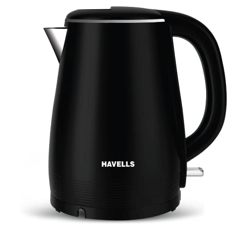 Havells Electric Kettle Altro 1250 Watts 1.5 liters, Double Layered Cool Touch Outer Body | 304 Rust Resistant SS Inner Body with Auto Shut Off | Wide