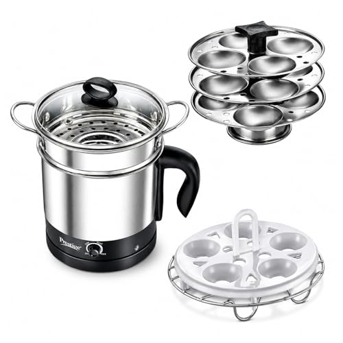 Prestige 1.5L PMC 3.0 Plus Multi Kettle/Multi Cooker|Comes with Idli stand, egg boiling rack & Steamer| Glass Lid with Stainless Steel rim|Temperature