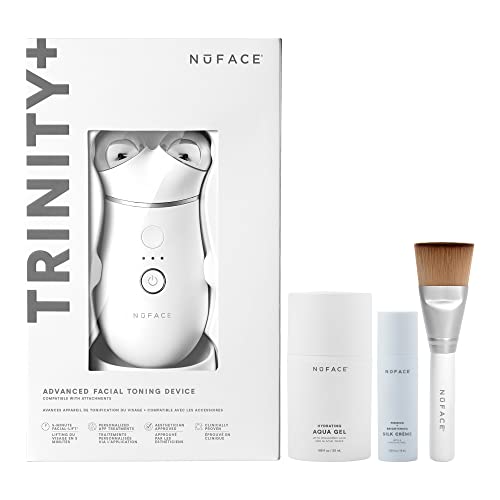 NuFACE Trinity+ Microcurrent Facial Device Kit - FDA Cleared Face Sculpting &amp; Neck Tightening Device to Contour Chee