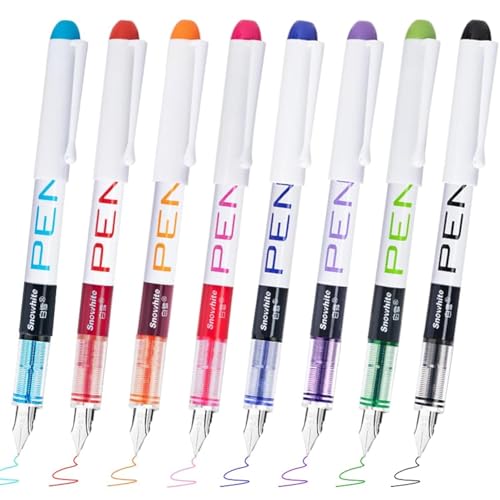 EYEYE Fountain Pens for Writing, 8 Pack Assorted Colors Fine Point Disposable Fountain Pens Stainless Steel Nib, Smooth Writing for Journaling, Drafting, Sketching, Doodling & Gifts