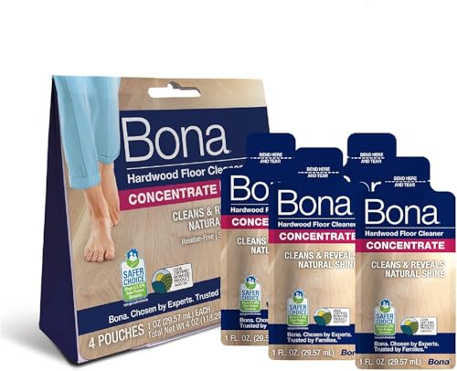Bona Hardwood Floor Cleaner Concentrate - 1 fl oz - 4-Pack - Residue-Free Floor Cleaning Solution for Bona Spray Mop and Spray Bottle Refill - For Wood Floors