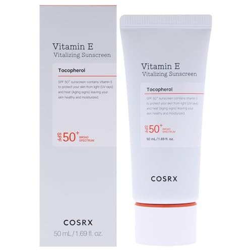COSRX Vitamin E Vitalizing Face Sunscreen SPF 50, 1.69 fl oz, SPF Moisturizer, Lightweight under Makeup, Travel Essentials, Summer Essentials, Korean Skin Care, Korean Sunscreen for Face