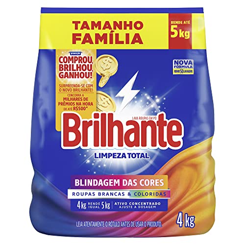 Brilhante Lava-Roupas em Pó Roupas Brancas e Coloridas Limpeza Total Tamanho Família 4 kg