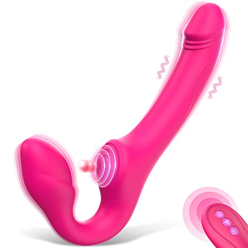 Strapless Strap-On Double-Ended Dildo with 10 Modes & Remote Control, Anti-Slip Silicone Realistic G-Spot Anal Dildo Vibrator Vibrating Butt Plug, Adult Sex Toys for Women Lesbian Couples S&M Whips