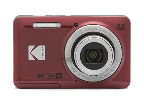 KODAK PIXPRO FZ55-RD 16MP Digital Camera 5X Optical Zoom 28mm Wide Angle 1080P Full HD Video 2.7 LCD Vlogging Camera (Red) Packaging May Vary