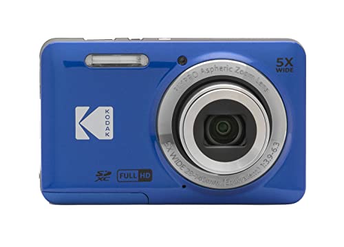 KODAK PIXPRO FZ55-BL 16MP Digital Camera 5X Optical Zoom 28mm Wide Angle 1080P Full HD Video Li-Ion Battery 2.7" LCD Vlogging Camera (Blue)