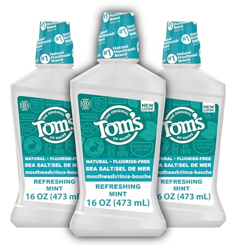 Tom's of Maine Sea Salt Natural Alcohol-Free Mouthwash, Refreshing Mint, 16 Fl Oz (Pack of 3)