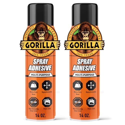 Gorilla Heavy Duty Spray Adhesive, Clear Glue, 14 Ounce (Pack of 2) - All Purpose with Comfort Nozzle for Indoor or Outdoor