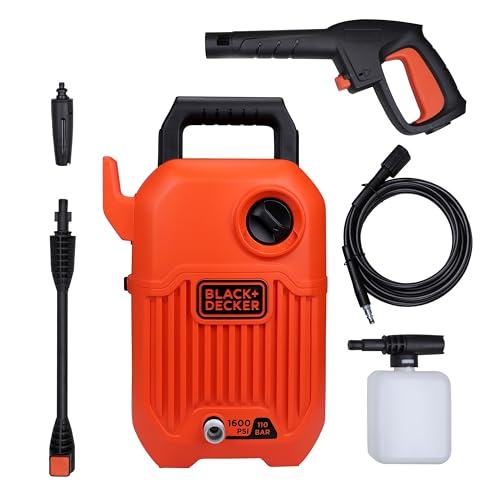 BLACK+DECKER BEPW1600 1300W 1600 PSI 110 Bar Pressure Washer for Car, Bike, Home & Garden Cleaning Use with Multiple Accessories Included, 1 Year