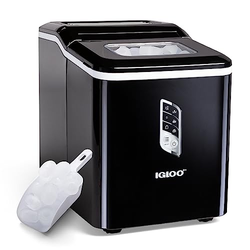 Igloo Automatic Ice Maker, Self- Cleaning, Countertop Size, 26 Pounds in 24 Hours, 9 Large or Small Ice Cubes in 7 Minutes, LED Control Panel, Scoop Included, Perfect for Water Bottles, Mixed Drinks