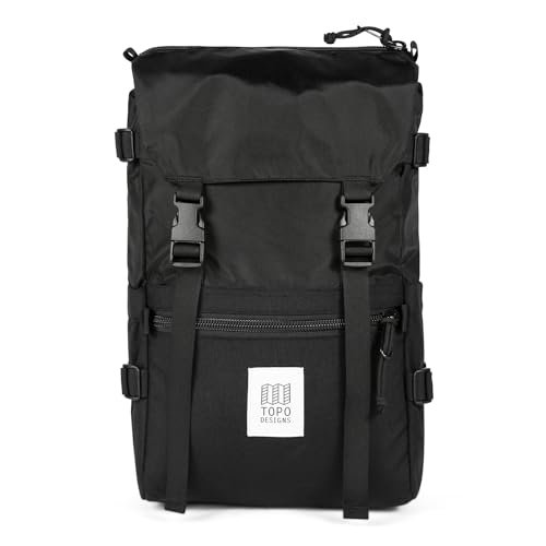 Topo Designs Rover Pack Classic - Daily Daypack for Commutes, Day Trips, Hikes, Iconic Denver Design, Recycled Nylon Durable Construction, PFAS-Free, Fair Trade, BlueSign Approved (Black/Black)