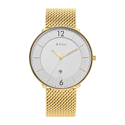 Titan Black & Gold Quartz Analog with Date White Dial Gold Stainless Steel Strap Watch for Men - NT1849YM01
