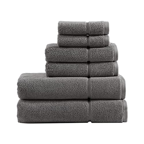 Vera Wang - Bath Towels, Super Soft 100% Cotton Towel Set, Highly Absorbent with a Medium-Weight Plush Feel, Low Linting & Fade Resistant Bathroom Towels (Modern Lux Grey, 6 Piece)