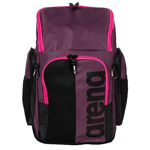ARENA Spiky III Backpack 45 Swimming Athlete Sports Gym Rucksack Large Training Gear Equipment Swim Bag for Men and Women, 45 Liters, Plum/Neon Pink