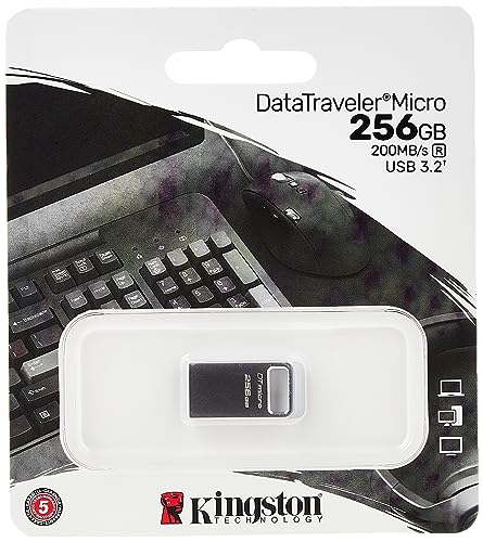 Kingston DataTraveler Micro USB Stick 256GB 200MB/s Metall USB 3.2 Gen 1 - DTMC3G2/256GB, silber
