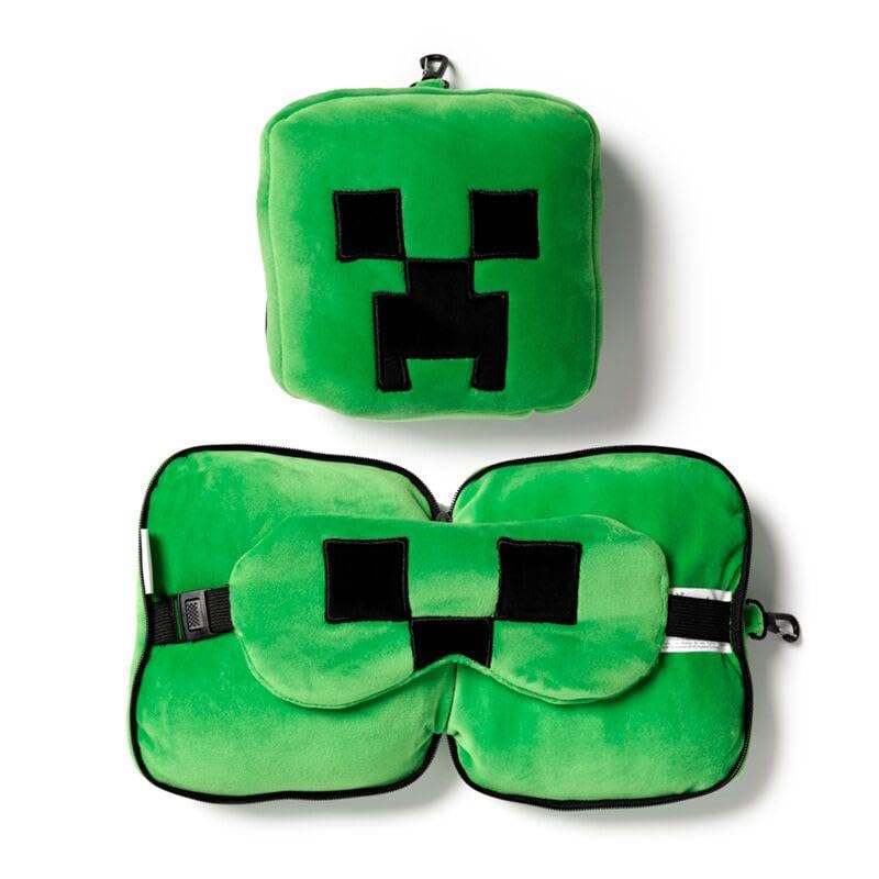 (-17%) Puckator Relaxeazzz Minecraft Creeper Plüsch Reisekissen & Augenmaske Kopfstütze, Schlafkissen, Nackenkissen, Reisekopfkissen, Schlafmaske, Kinder & Erwachsene für Reise Auto, Zug Flugzeug Accessoire