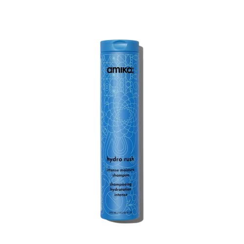 amika hydro rush intense moisture shampoo with hyaluronic acid, 275ml | for dry, textured, or coarse hair types 2a-4c, long-lasting hydration, color-safe, keratin + chemically treated safe