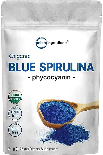 Organic Blue Spirulina Powder (Phycocyanin Extract), 60 Servings - No Fishy Smell, 100% Vegan Protein from Blue-Green Algae, Natural Luminous Food Coloring for Smoothies, Baking, Drinks & Cooking