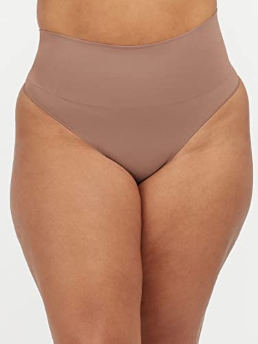 SPANXshape ExtraOrdinary Thong - Sculpting with Compression - Women's Shapewear Underwear - Recycled Nylon Fabric Blend - Cafe Au Lait - Medium