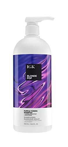 IGK Blonde Pop Purple Shampoo for Blonde Hair, Neutralizes Brass, 33.8 Oz