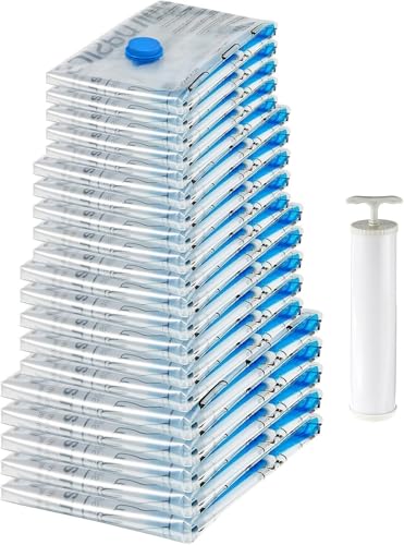 🔥 STARKER PREIS (-42%) Amazon Basics Vakuum-Kompressionsbeutel Reißverschluss, Aufbewahrungsbeutel, mit Handpumpe, 20 Stück, Mehrere, Transparente