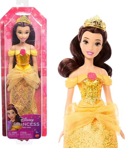 (-33%) Mattel Disney Prinzessin-Spielzeug, bewegliche Belle-Modepuppe mit glitzernder Kleidung und Accessoires, inspiriert vom Disney-Film, Geschenk für Kinder, HLW11