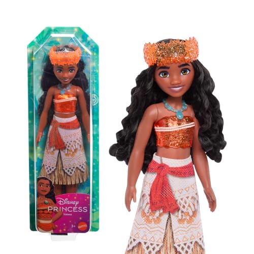 Mattel Disney Princess Toys, Moana Fashion Doll, Sparkling Look with Brown Hair, Brown Eyes & Hair Accessory, Inspired by the Movie