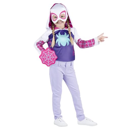 Marvel Ghost Spider Toddler Dress-Up Box Set – Costume Top, Fabric Mask, Web Shield Accessory, and Mini Toy Vehicle Multi