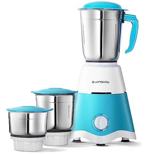 Longway Super Dlx Mixer Grinder | 500 Watt Powerful Motor | 3 Jars for Grinding, Mixing, Juicing | 2 Year Warranty (Blue & …