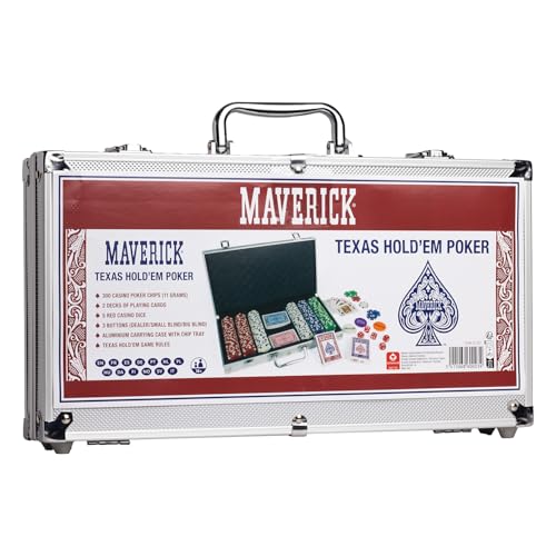 Maverick Texas Hold &#x27;Em Poker Set with Aluminum Case, 300 11 Gram Casino Poker Chips, 2 Decks of Maverick Playing C