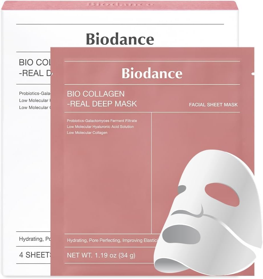 BIODANCE Bio-Collagen Real Deep Mask, Hydrating Overnight Hydrogel Mask, Pore Minimizing, Elasticity, Plumping Improvement, Korean Skincare, Stocking Stuffers for Teen Girls | 1.19oz(34g) x 4ea