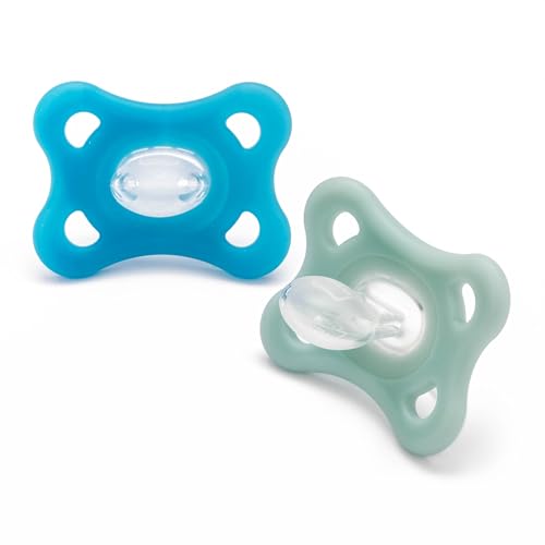 MAM Comfort All Silicone Soothers | 3-12 Months | 2 Pack | Comes in Dummy Steriliser Case | Sustainable Materials | Baby Accessories | Blue/Cream (Various Designs)